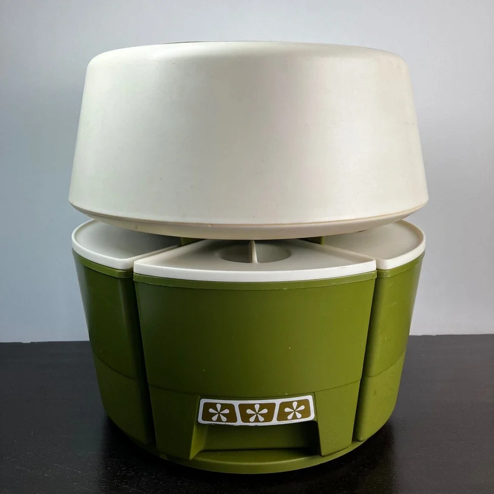 Rubbermaid Carousel Server Vintage Avocado Green Mod Flower Lazy Susan Kitchen
